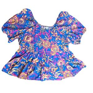 Terra & Sky Womens Off Shoulder Tunic Top 3X Tiered Balloon Sleeves Boho Peasant